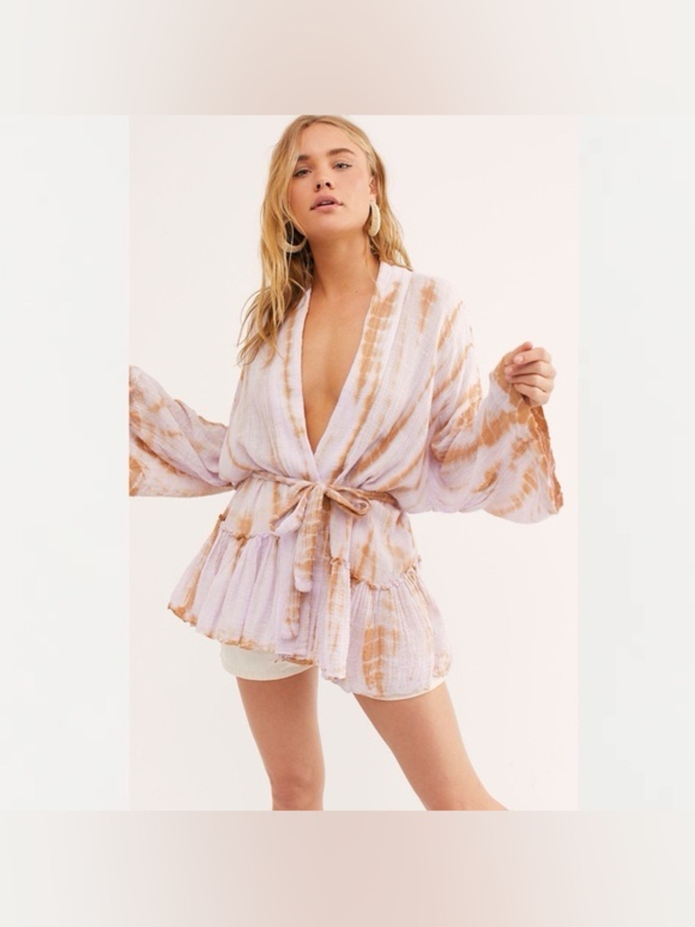 Free People FP One Sasha Kimono Robe Shirt Purple Tie Dye Womens Medium Large